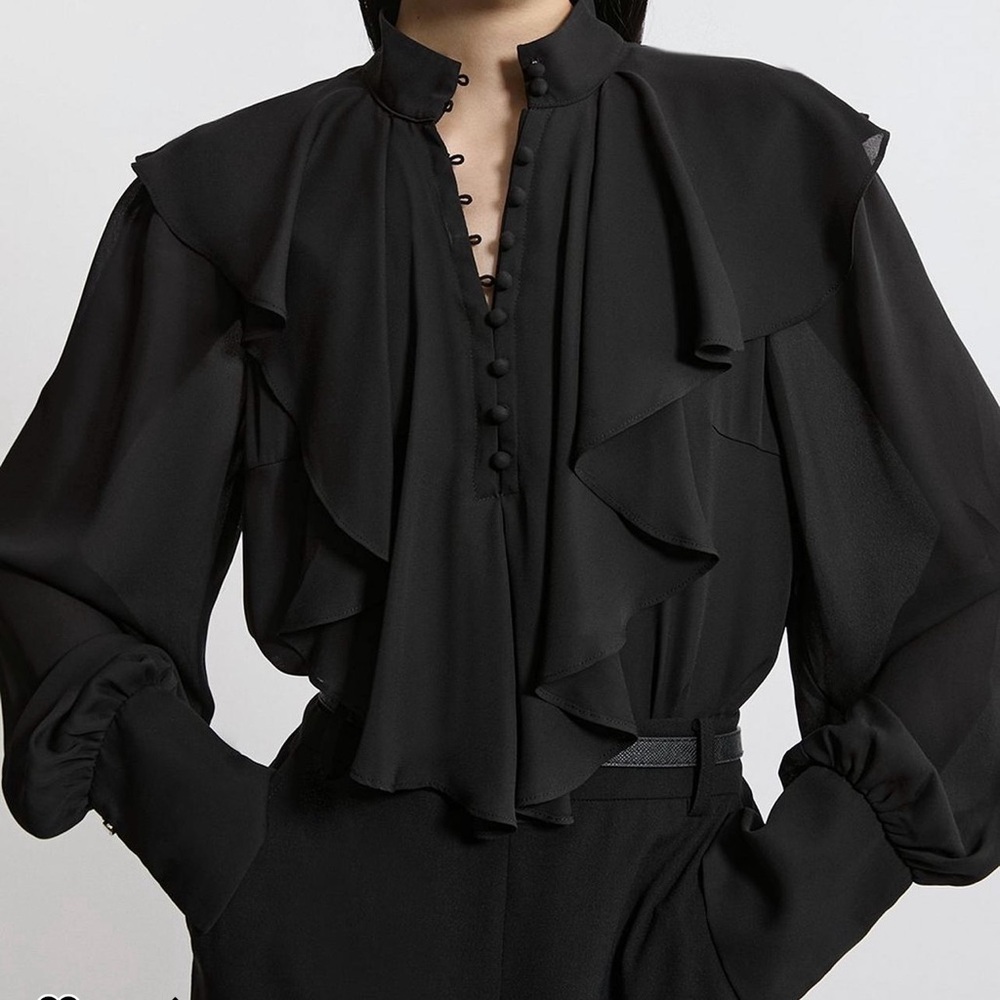 Karen Millen Ruffle high neck Georgette blouse 
Size 4